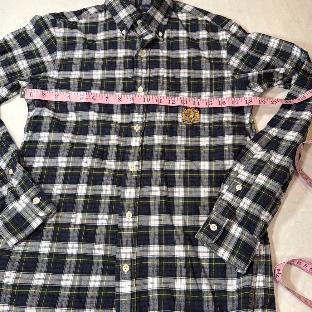 Ralph Lauren Crest Logo Plaid Button Down Shirt Mens Small Blue Green Preppy - Picture 5 of 8